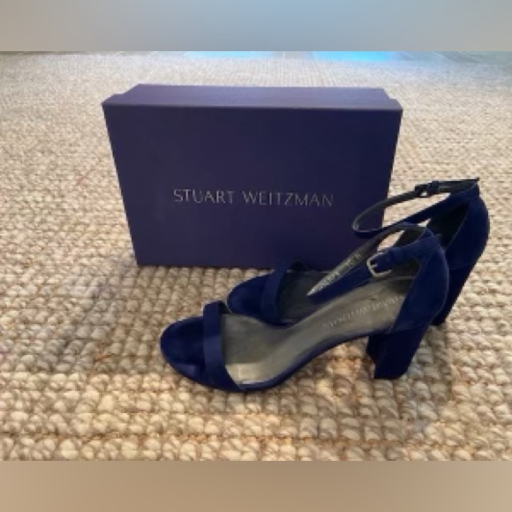 Stuart Weitzman Nearly Nude sandals in sapphire suede